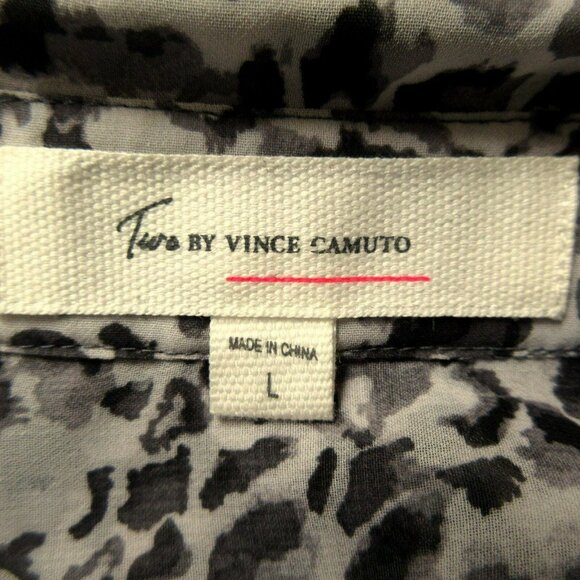 Two by Vince Camuto Cheetah Print Hi-Low Semi Sheer Long Sleeve Blouse Sz Large - Picture 6 of 7